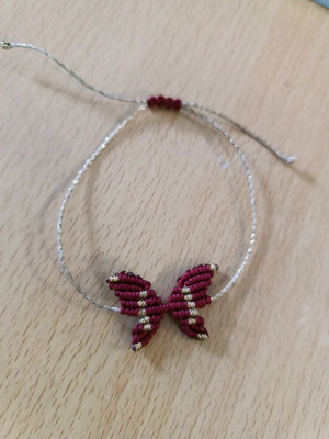 Butterfly macrame bracelet new, red and gold handmade