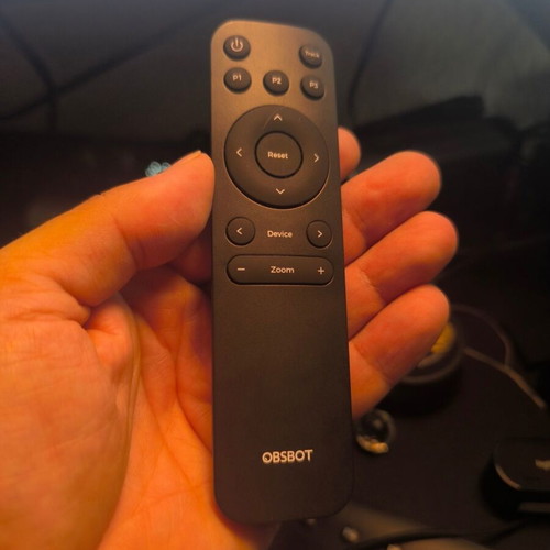 OBSBOT Tiny 4K AI-Powered PTZ Webcam used, with remote and mini tripod