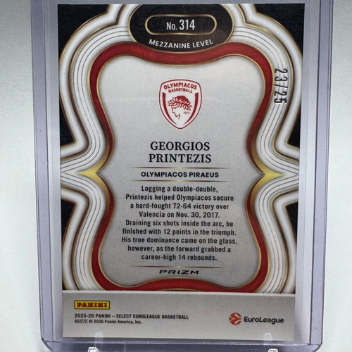 2025-26 Panini Select EuroLeague Georgios Printezis Tie-Dye Mezzanine 23/25 card new