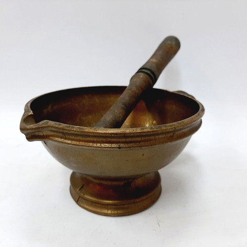 Antique bronze mortar and pestle used, late 19th century, pharmaceutical type