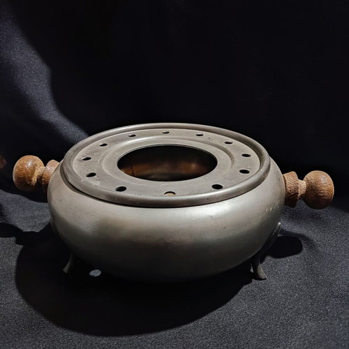 Vintage teapot set with warming base made of pewter by SKS