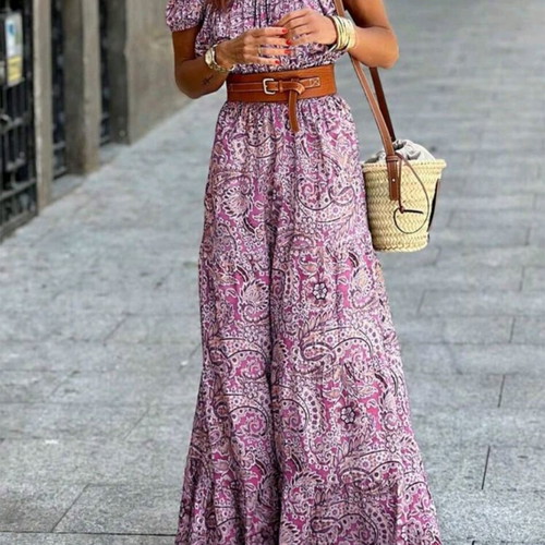 Shein Paisley Pink Maxi Summer Off Shoulder Dress, size M