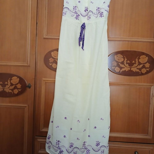 Maxi nightgown yellow with purple embroidered flowers, new, size XL