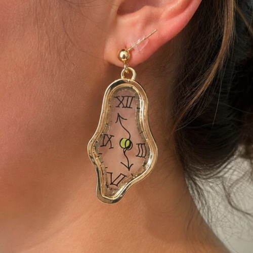 Dali Melted Clock Design Women's Earrings new, black and goldtone