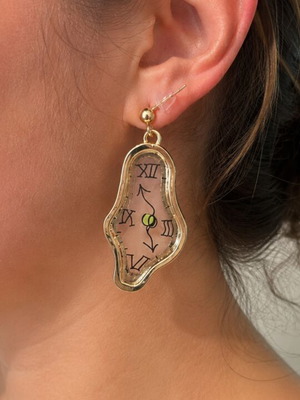 Dali Melted Clock Design Women's Earrings new, black and goldtone