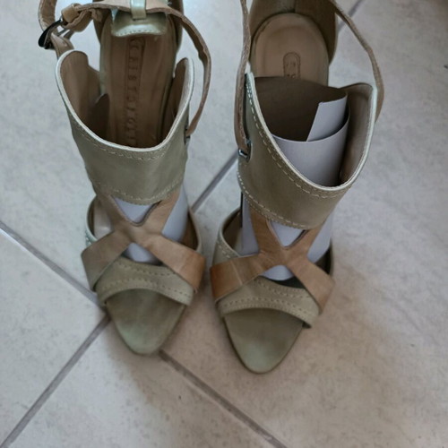 Christofoli leather sandals like new, 10cm heel, beige and light green