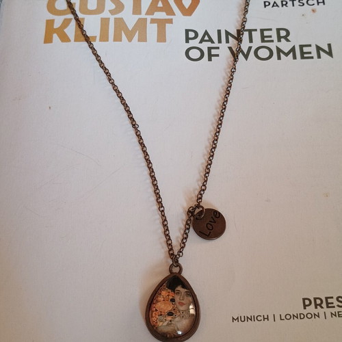 Woman in Gold Art Pendant Handmade Tear Drop Necklace