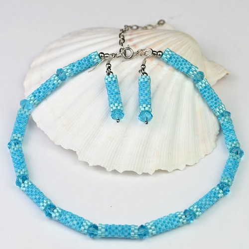 Necklace and earrings set made to order in light blue
