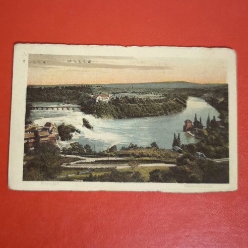 Vintage card postal Rheinfall 1906 chromolithograph used