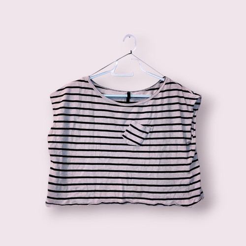 Striped Slouchy Crop Top Bershka like new, beige with blue stripes
