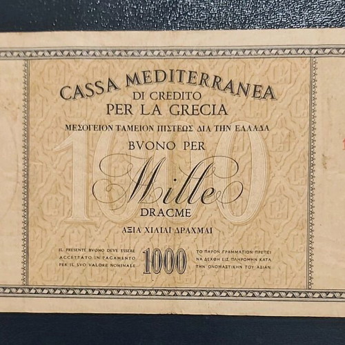 Cassa Mediterranea 1941 1.000 Δραχμές μεταχειρισμένη με φθορές