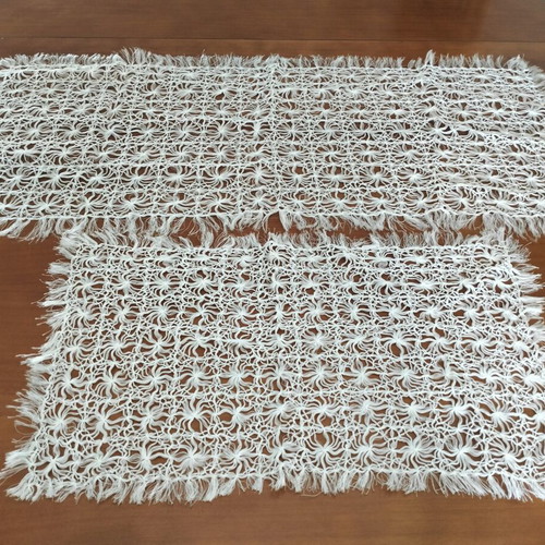 Set of two handmade white lace table runners with fringes like new