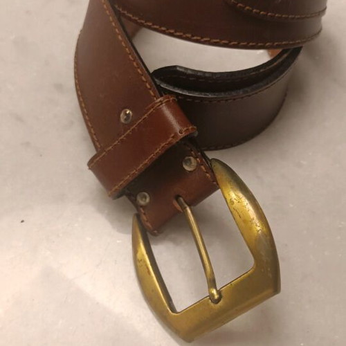 Men's leather belt brown like new with gold buckle 110 cm