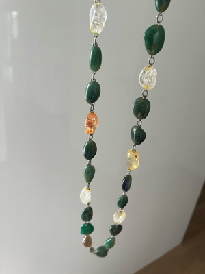 Long necklace of semi-precious stones like new, green