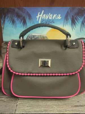 Faux leather women's shoulder bag in gray and bright pink, like new