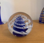 Bohemian Crystal Paperweight with Blue and White Swirls like new