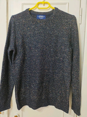 Navy Blue Multicolor Speckled Pullover with Side Slits like new cotton