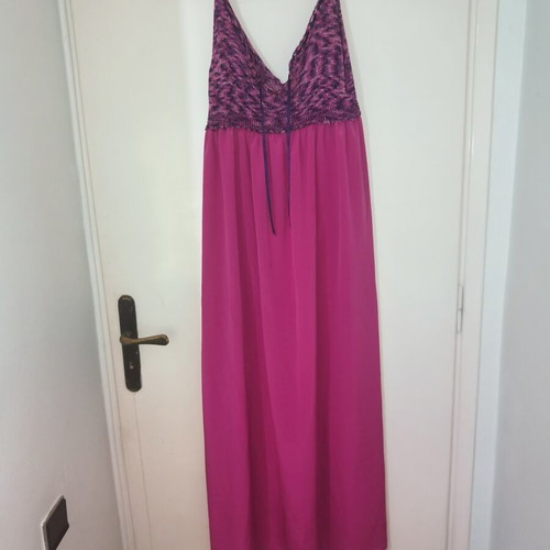 Maxi dress custommade fuchsia with knit bust and silver thread like new