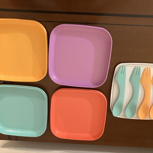 Tupperware To Go Picnic Plate set with lid, mint lilac orange salmon