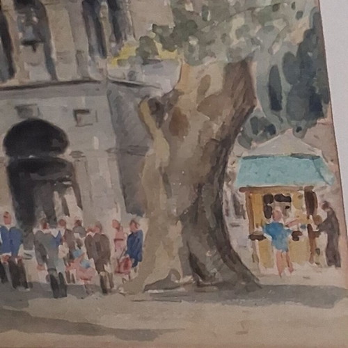 Evangelos Klonaridis Signed Watercolor Greek Festival Monastery Scene