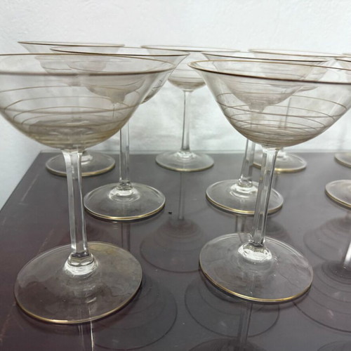 Ποτήρια Cocktail ή Champagne μεταχειρισμένα, vintage, σετ 10 με χρυσές λεπτομέρειες