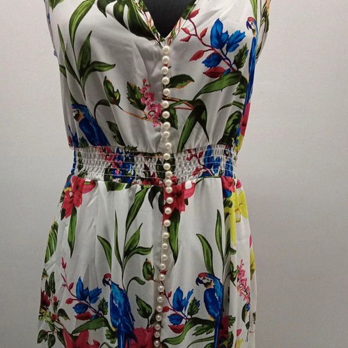 Maxi summer dress new with pearls and colorful parrot pattern