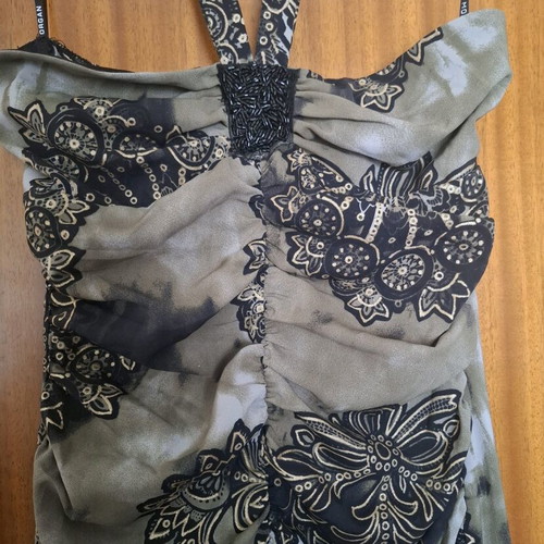 Morgan dress XS/S like new, olive with black and gold halter design