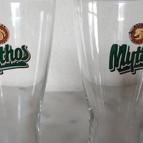 Mythos Beer Glasses set of 2 like new 400ml