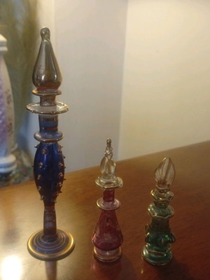 Egyptian perfume bottles new, natural glass with gold decorations