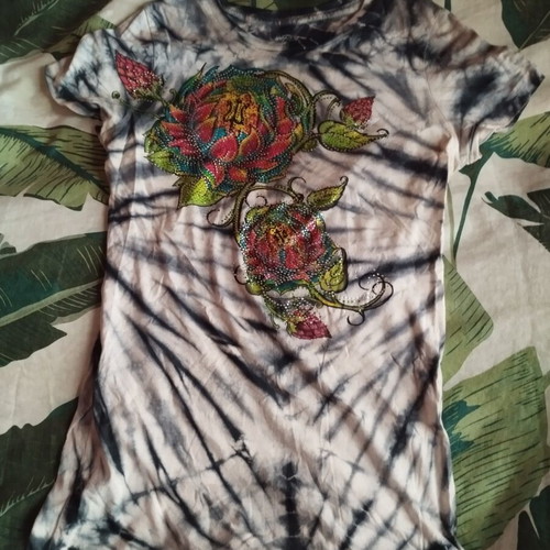 In Vein tie dye rock T shirt with Swarovski floral new, size M