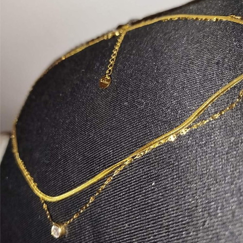 Double chain necklace like new with white crystal