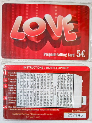 Love prepaid call card 5€ new