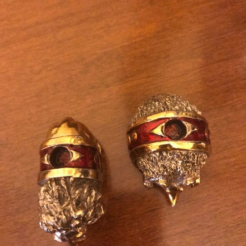 Hedgehog and lion set used, miniature enamel figurines