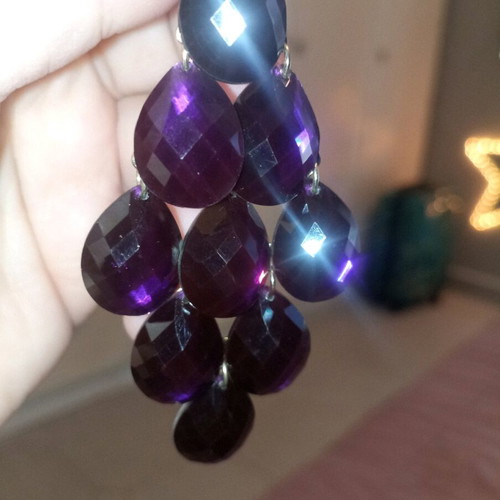 Earrings with purple beads like new, shiny