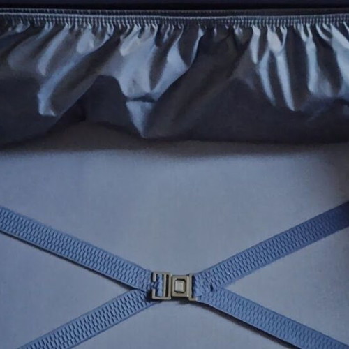 Large suitcase used, blue, 56x77 cm with leather details