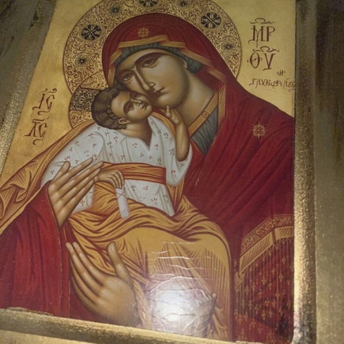 Holy icons of Virgin Mary and Jesus Christ handmade, like new, silver