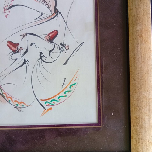 Dervishes painting on cardboard 37x30 cm used