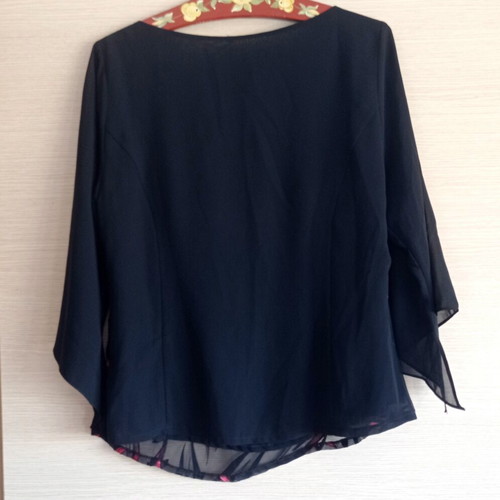 Black blouse with unique fuchsia satin details, like new, size 50