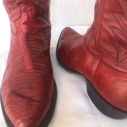 Justin Teju Lizard Cowboy Boots used, size 10.5D, red leather