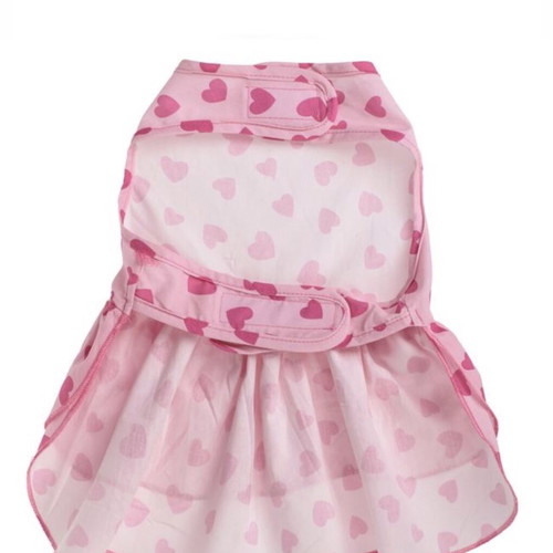 Pink Cotton Pet Dress with Fuchsia Hearts and Double Ruffle