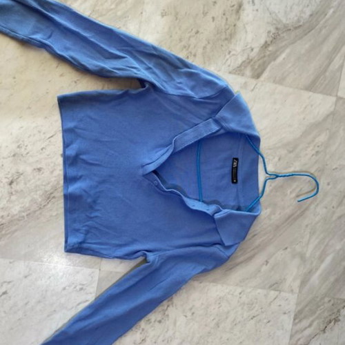 Zara crop long-sleeve top, blue, size S