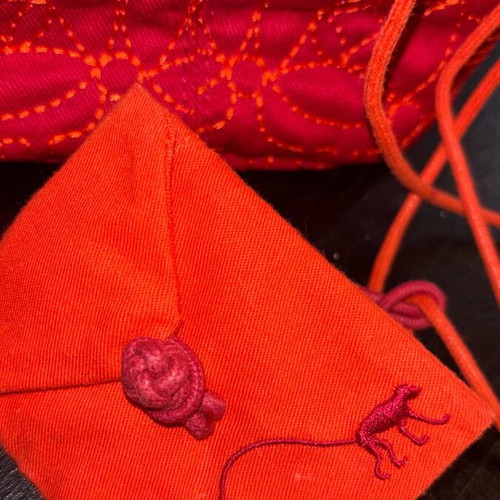 Kipling embroidered crossbody pouch bag like new with small wallet red and orange