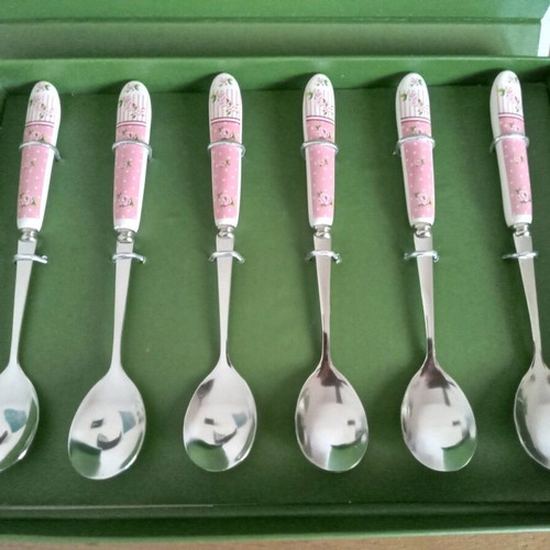 Fyliana dessert and ice cream spoon set new with porcelain handle