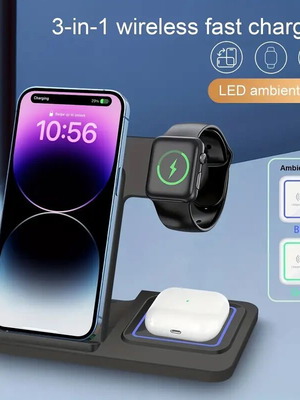 Стенд за бързо безжично зареждане за iPhone, iWatch, AirPods с USB-C