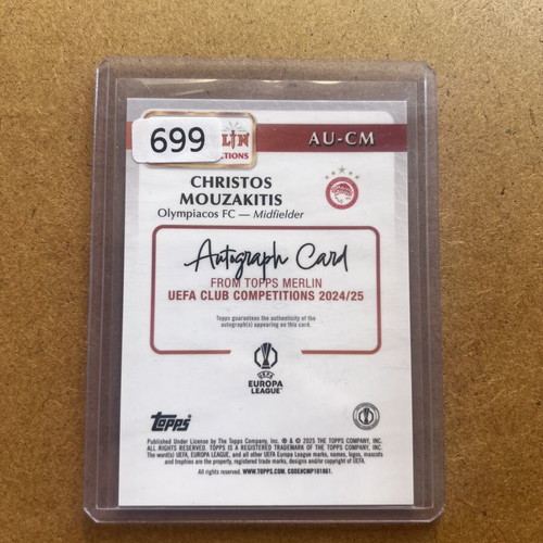 Topps 2024-25 Merlin UEFA Club Competitions Christos Mouzakitis Auto #AU-CM RC card