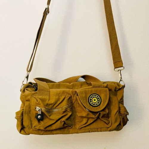Mini shoulder bag like new, yellow nylon with multiple pockets