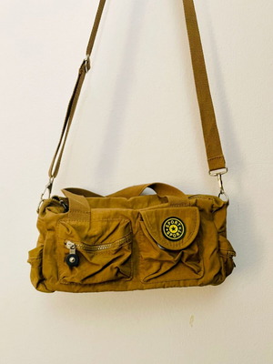 Mini shoulder bag like new, yellow nylon with multiple pockets