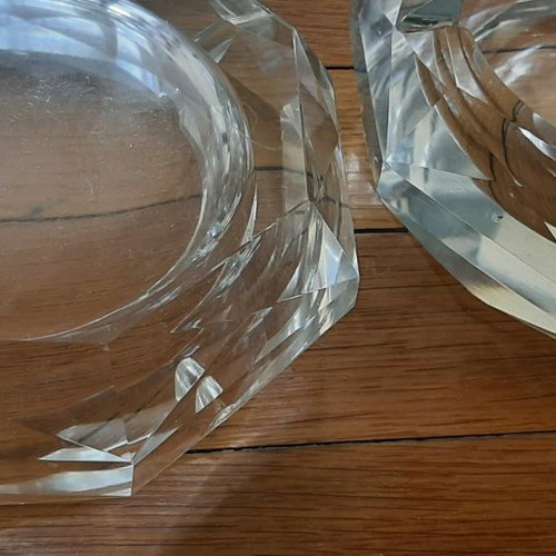 Set of 2 glass ashtrays used, large and heavy