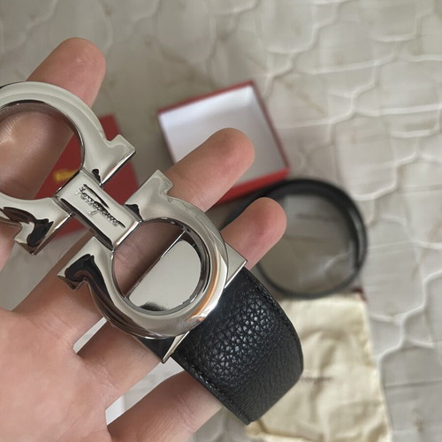 Ferragamo Leather Belt 120cm Like New, Black with Silver Gancini Buckle