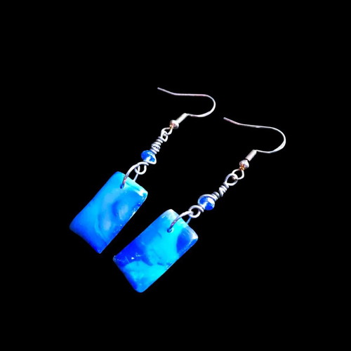 Handmade earrings from recycled plastic blue, new
